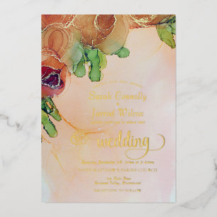 En Aluminium Invitation vintage Floral Mariage Gold Foil