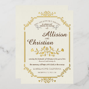 En Aluminium Invitation vintage Glam Mariage Gold Foil