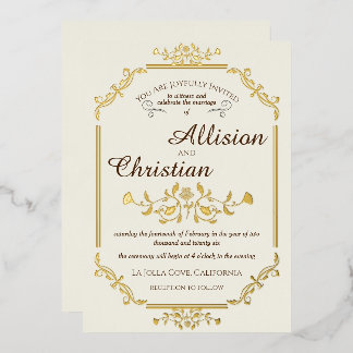 En Aluminium Invitation vintage Glam Mariage Gold Foil