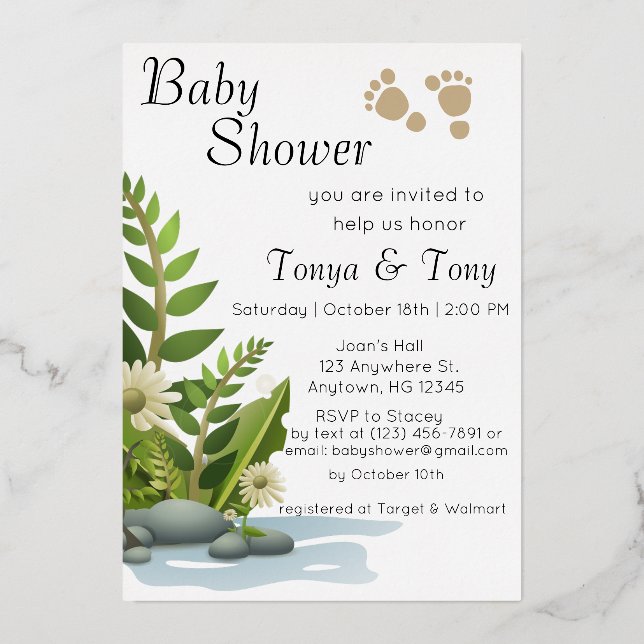 En Aluminium Joli Baby shower de jardin Foil Invitation (Recto)