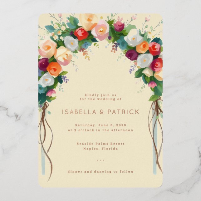 En Aluminium Joyful Floral Wedding Invitation (Recto)