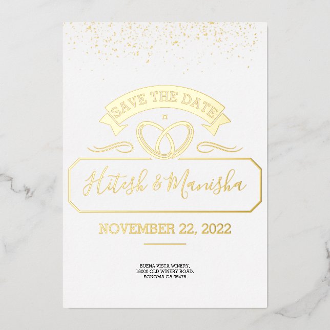 En Aluminium Logo emblème romantique or mariage Foil Invitation (Recto)