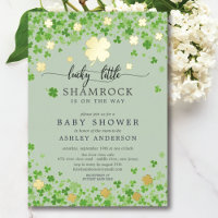 Lucky Little Shamrock Baby shower Foil Invitation