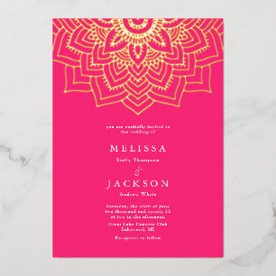 En Aluminium Mandala Mariage Foil Invitation Pink Delicate or