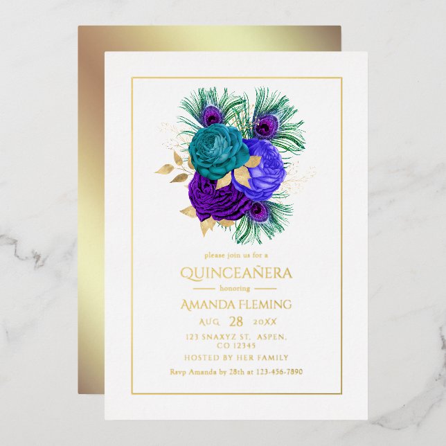 En Aluminium Mardi Gras Quinceañera Foil Invitation (Recto/Verso)