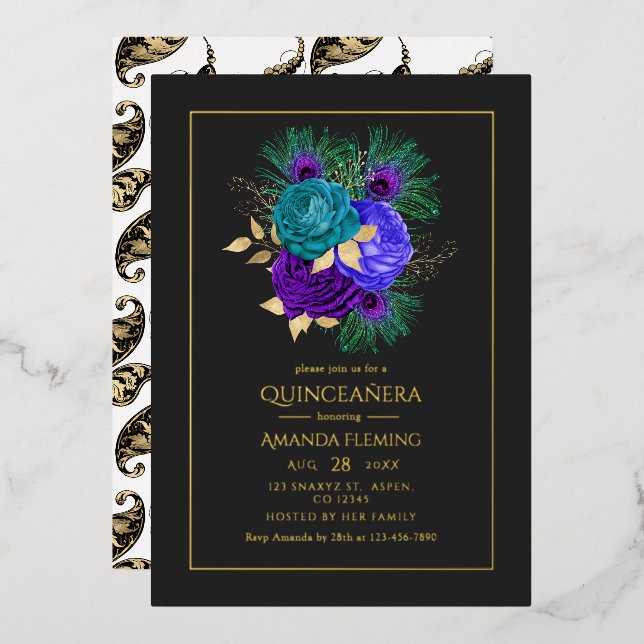 En Aluminium Mardi Gras Quinceañera Foil Invitation (Recto/Verso)