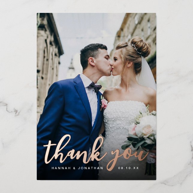 En Aluminium Mariage de script Photo Merci Foil Invitation (Recto)