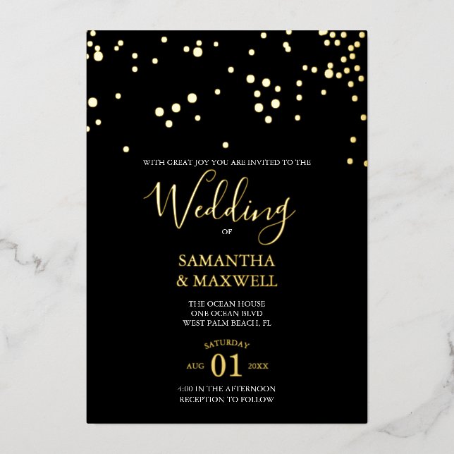En Aluminium Mariage de typographie noire Foil Invitation (Recto)