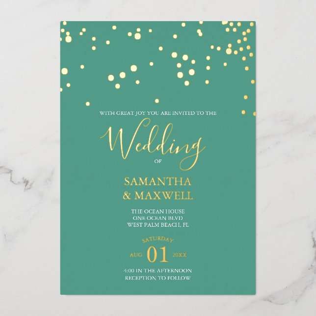 En Aluminium Mariage de typographie verte Invitation Foil (Recto)