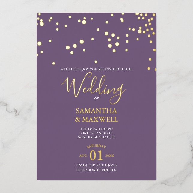 En Aluminium Mariage de typographie violet Invitation Foil (Recto)