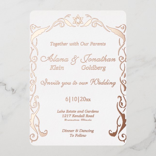 En Aluminium Mariage Foil Invitation de cadre de foil juif (Recto)