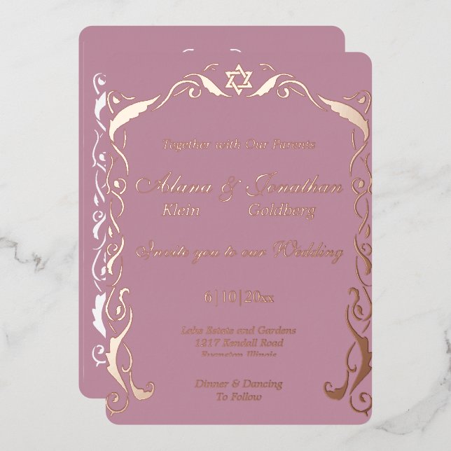 En Aluminium Mariage Foil Invitation de cadre de foil juif (Recto/Verso)