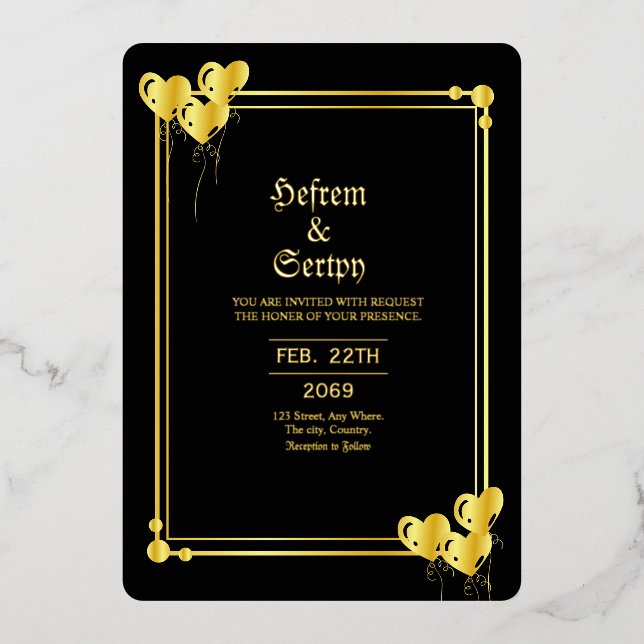 En Aluminium Mariage Gold Luxury Gold Foil Invitation Card (Recto)