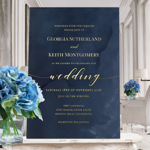 En Aluminium Marine Blue & Gold Elegant Mariage Foil Invitation
