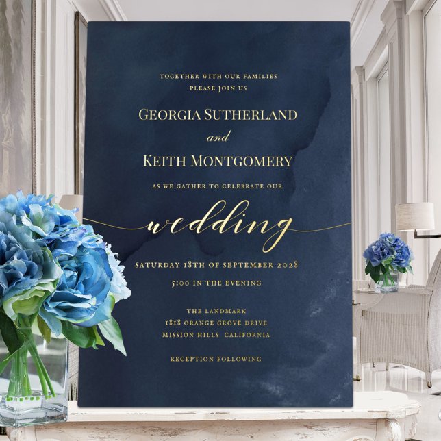 En Aluminium Marine Blue & Gold Elegant Mariage Foil Invitation (Créateur téléchargé)