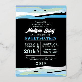 En Aluminium Marine Fuchsia Sweet sixteen 16 Invitation Argent