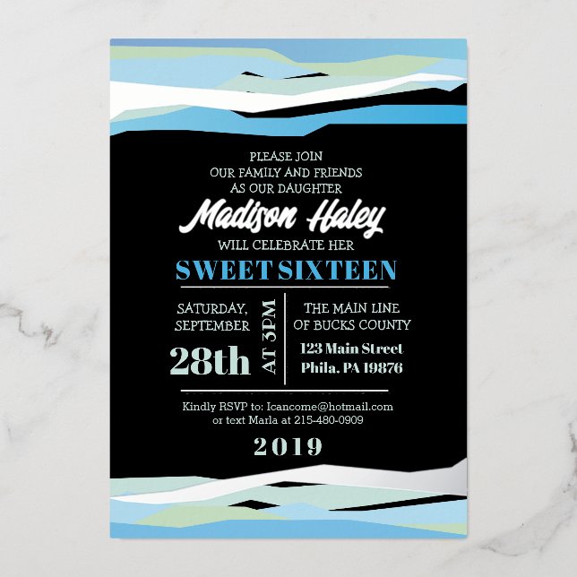 En Aluminium Marine Fuchsia Sweet sixteen 16 Invitation Argent (Recto)