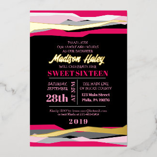 En Aluminium Marine Fuchsia Sweet sixteen 16 Invitation Rose or