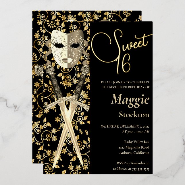En Aluminium Masquerade médiévale Sweet 16 Invitation (Recto/Verso)