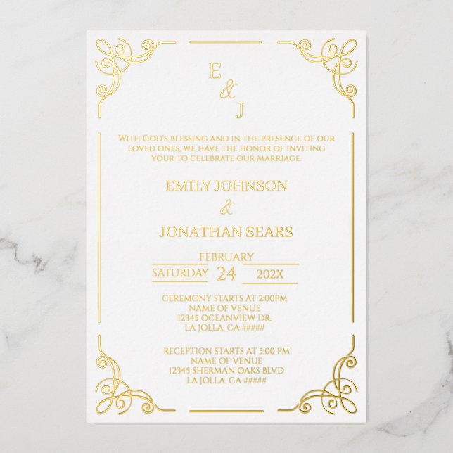 En Aluminium Minimalist gold foil wedding invitation (Recto)