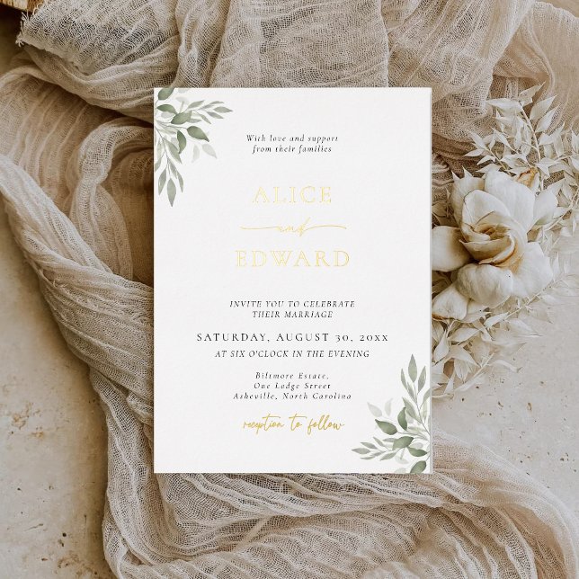 En Aluminium Modern Sage Greenery Wedding Foil Invitation Card (Créateur téléchargé)