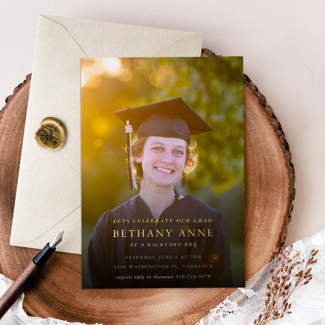 En Aluminium Moderne Graduation Photo Gold Foil Invitation (Créateur téléchargé)