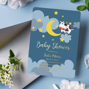 En Aluminium Moo Over the Moon Baby shower Invitation