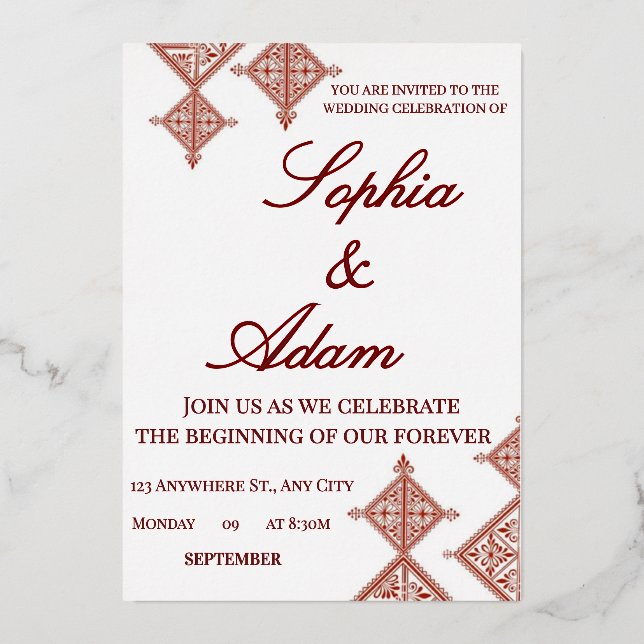 En Aluminium Moroccan Berber Pattern Wedding Invitation (Recto)