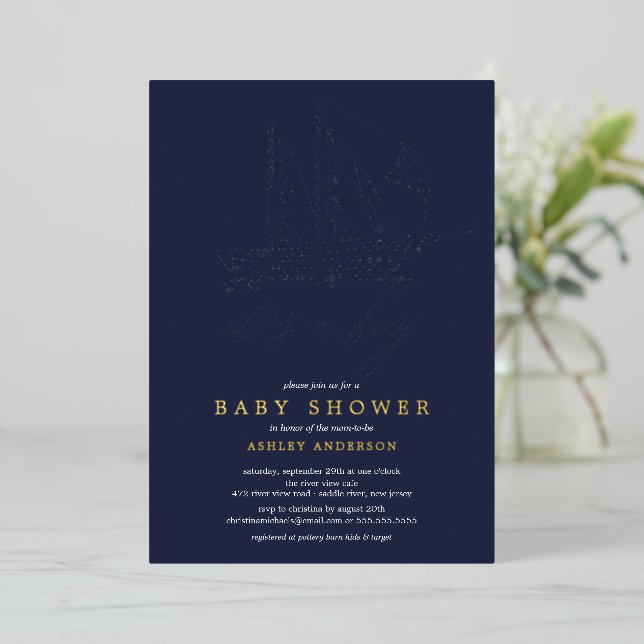 En Aluminium Nautical Sailboat Baby shower Foil Invitation (Debout devant)