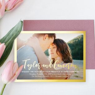En Aluminium Noms de script Invitation de photo de mariage simp
