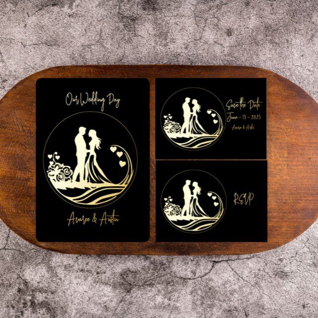 En Aluminium Notre mariage Couple Gold Foil Invitation (Créateur téléchargé)