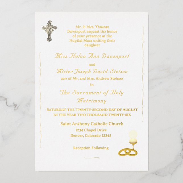 En Aluminium Nuptial Grace Catholic Wedding Invitation (Recto)