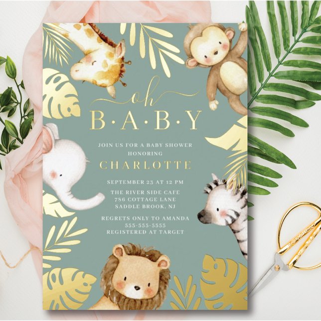 En Aluminium Oh Baby Jungle Baby shower Foil Invitation (Créateur téléchargé)