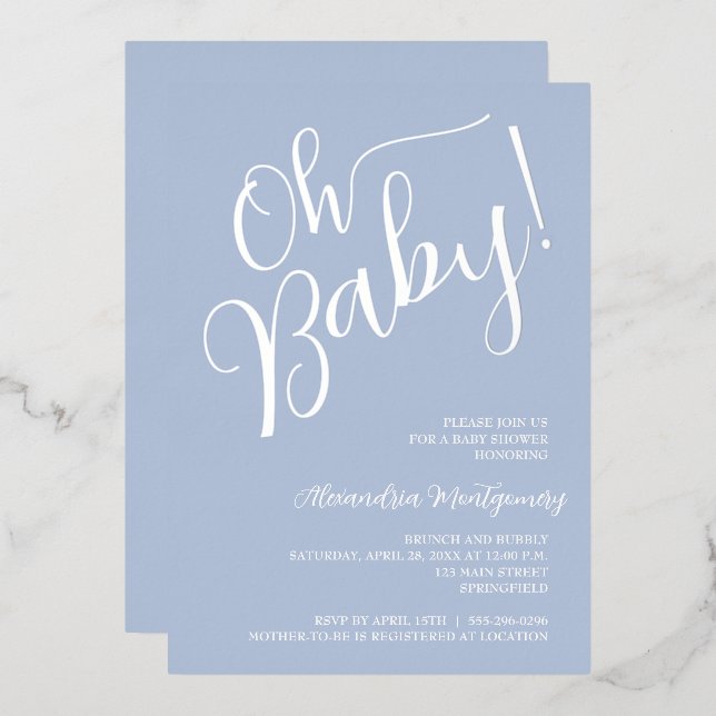 En Aluminium Oh Bébé ! Invitation Bleue pour la Baby Shower Gar (Recto/Verso)