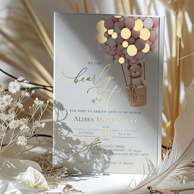 En Aluminium On Peut Attendre ! Invitation Baby shower rose (Créateur téléchargé)