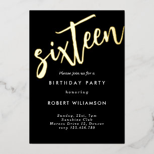 En Aluminium Or seize anniversaire invitation