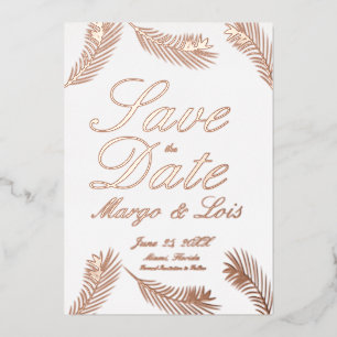En Aluminium Palm Leaf Sauvez la date Pressé Foil Invitation
