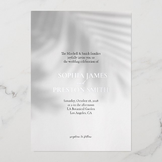 En Aluminium Palm Tree Shadow Mariage moderne Invitation avec h (Recto)