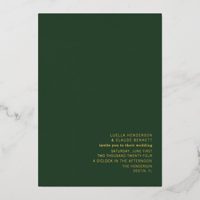 En Aluminium Palm Trees Emerald Mariage Foil Invitation (Recto)