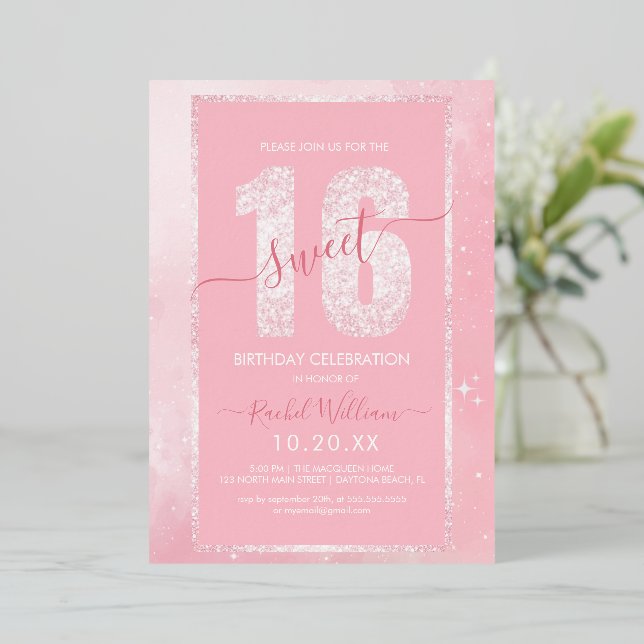 En Aluminium Parties scintillant rose douce 16 Invitation d'ann (Debout devant)