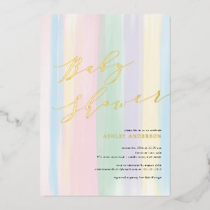 En Aluminium Pastel Rainbow Stripes Baby shower Foil Invitation