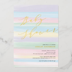 En Aluminium Pastel Rainbow Stripes Baby shower Foil Invitation