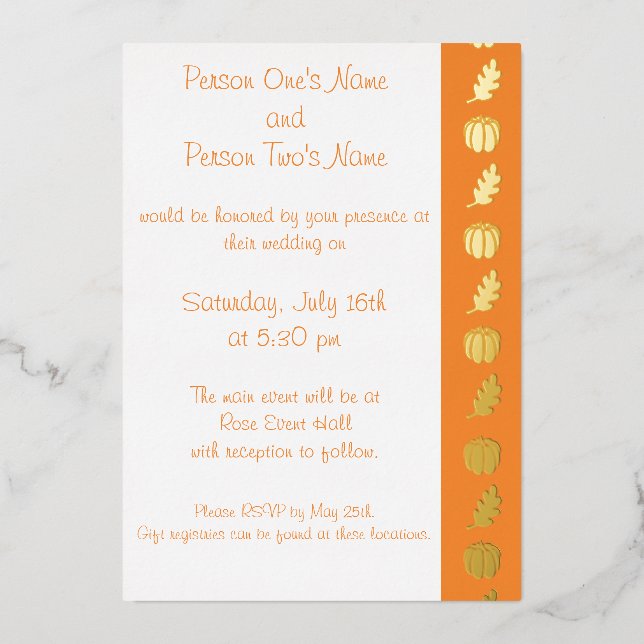 En Aluminium Patch citrouille dans Orange Foil Invitation (Recto)