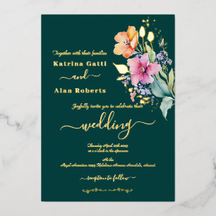 En Aluminium Peach rose Fleurit Jaune Foil Invitation