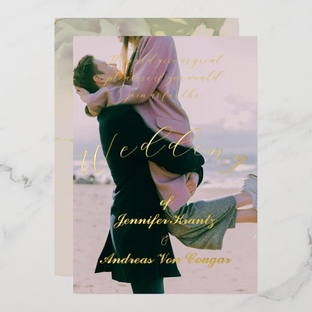 En Aluminium Peony Floral Photo Mariage Foil Invitation (Recto/Verso)