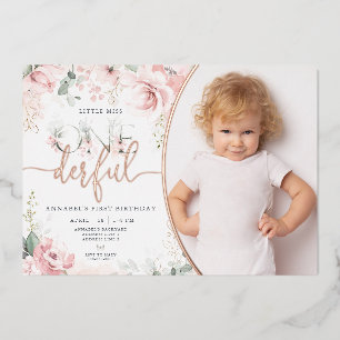 En Aluminium Petite Miss Onederful Rose Floral Invitation