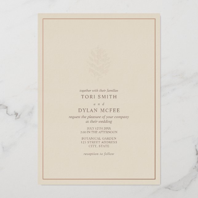 En Aluminium Pine Cône off White Mariage Foil Invitation (Recto)