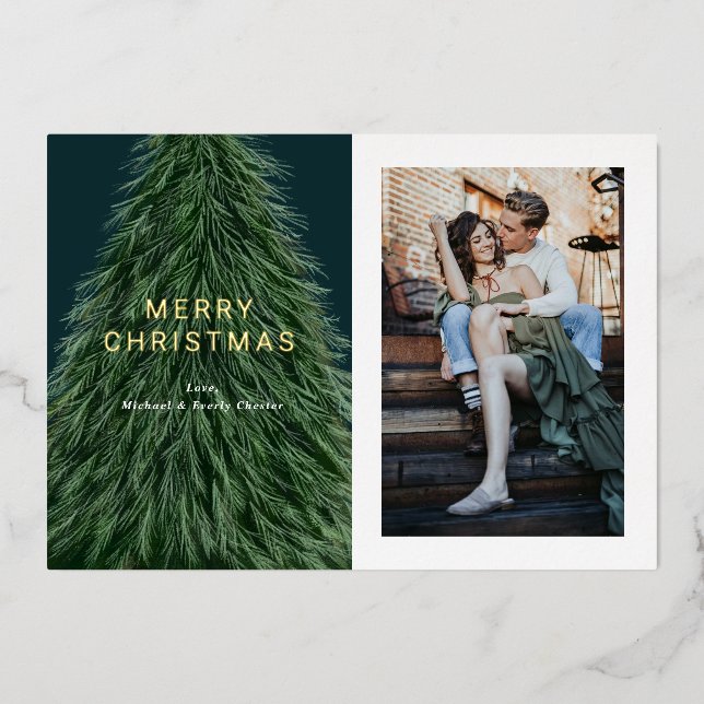 En Aluminium Pine Tree Noël Fête Photo Foil Invitation (Recto)