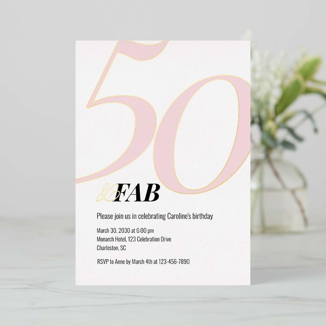 En Aluminium Pink 50 and Fabulous Birthday Foil Invitation (Créateur téléchargé)