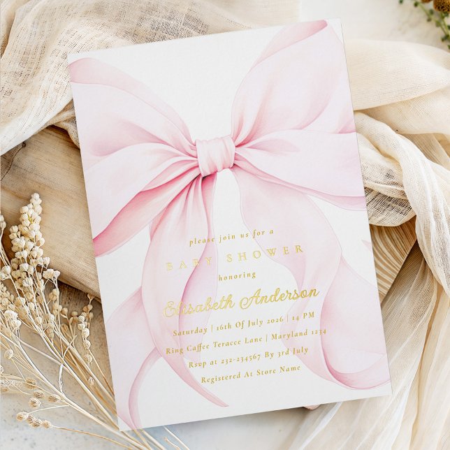 En Aluminium Pink Bow Baby Shower Invitation (Créateur téléchargé)